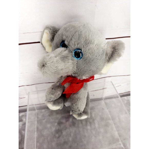 Hug Fun Jungle Elephant 272376 Gray with Red Bow Blue Glitter Eyes plush stuffed - Picture 11 of 11